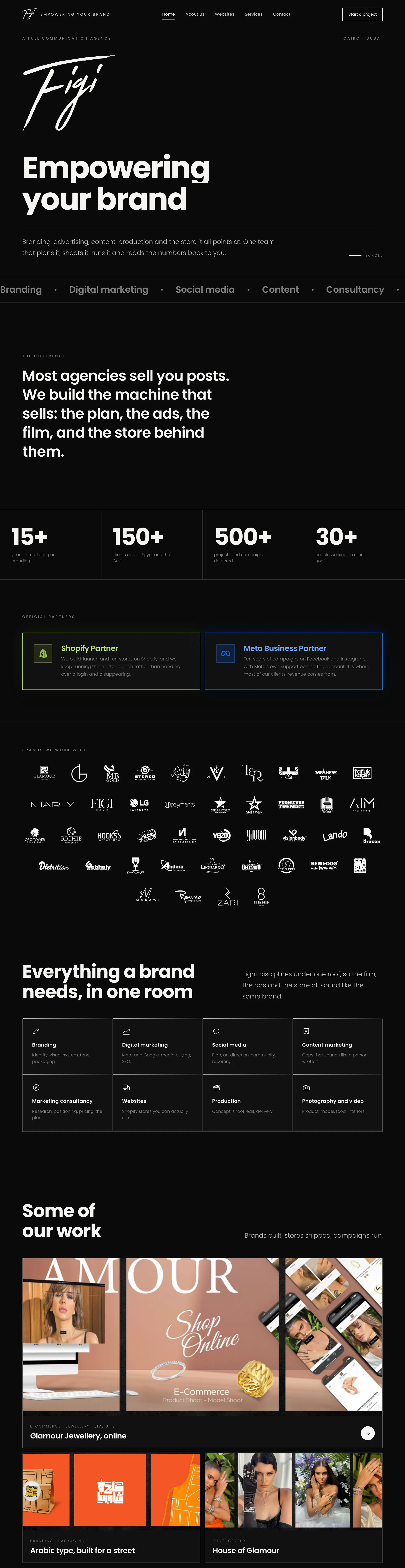 The Figi Agency website, from the hero down to their work